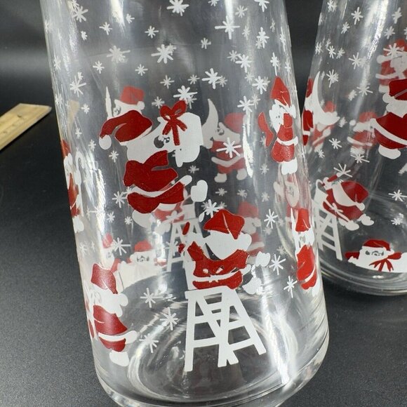 Vintage Crisa Clearly Santa Claus Snowflakes Drinkware Tumbler Set 2 Glassware - Picture 9 of 10